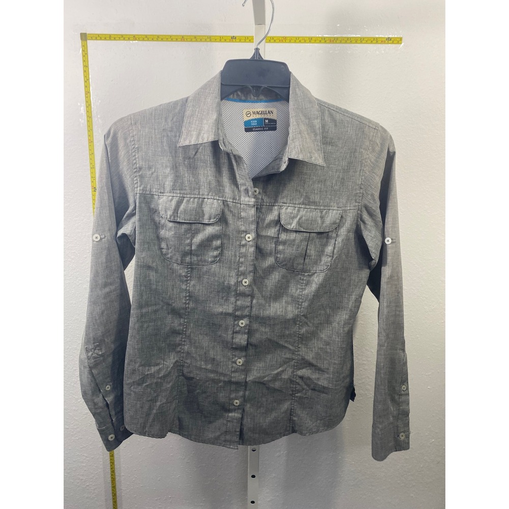 Magellan Outdoor Fish Gear Women Medium Grey Long Sleeve Fishing Shirt Vent Back